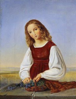 Girl with basket of flowers