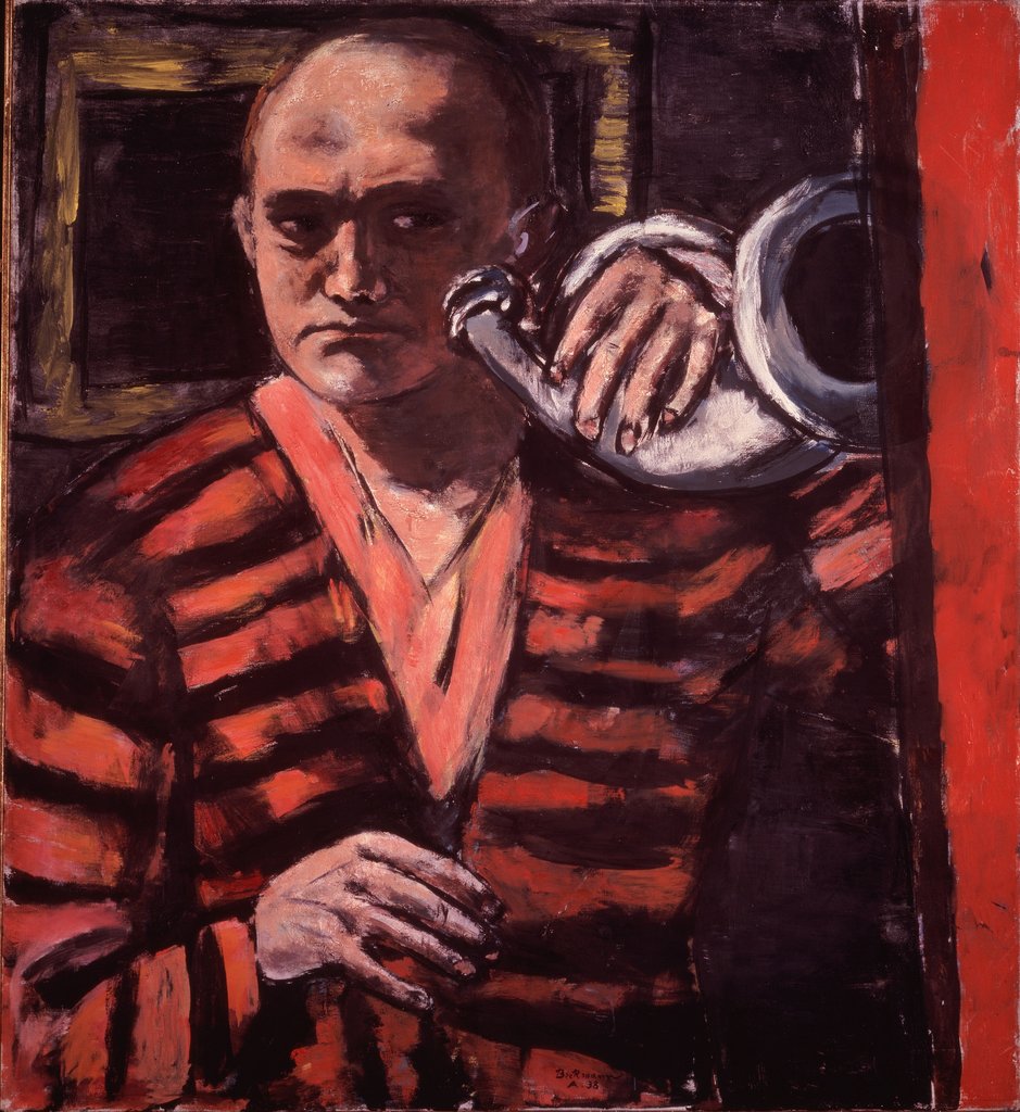 Self-Portrait with Horn by Max Beckmann