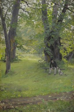 Parkland with Sitting Man and Dog