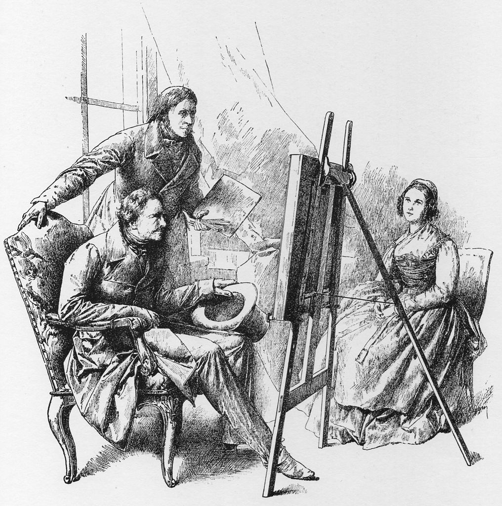 König Ludwigs Besuch im Atelier Stielers, des Malers der Schönheitsgalerie by Joseph Flüggen