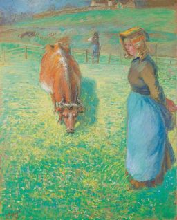 Peasant woman looking after a cow, Osny
