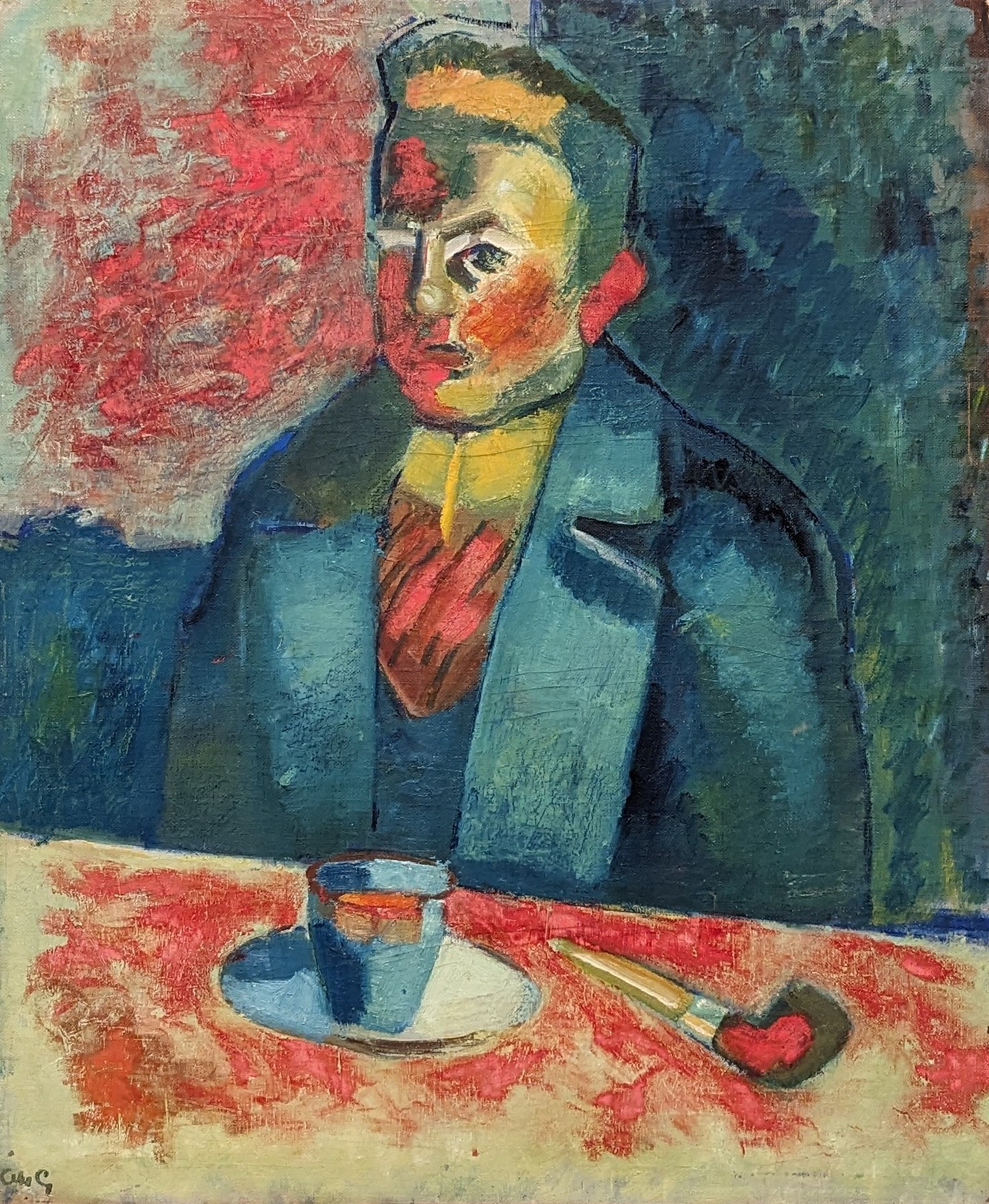 Mansporträtt med Kaffekopp och Pipa by Åke Göransson