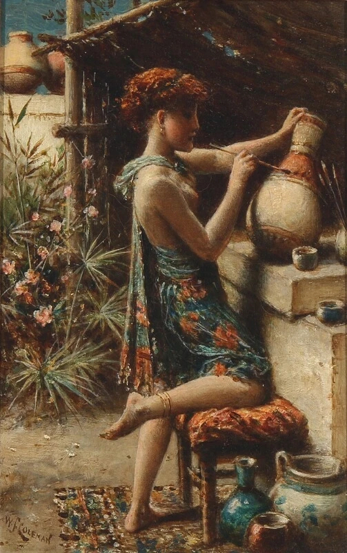 A young potter decorating a vase by William Stephen Coleman