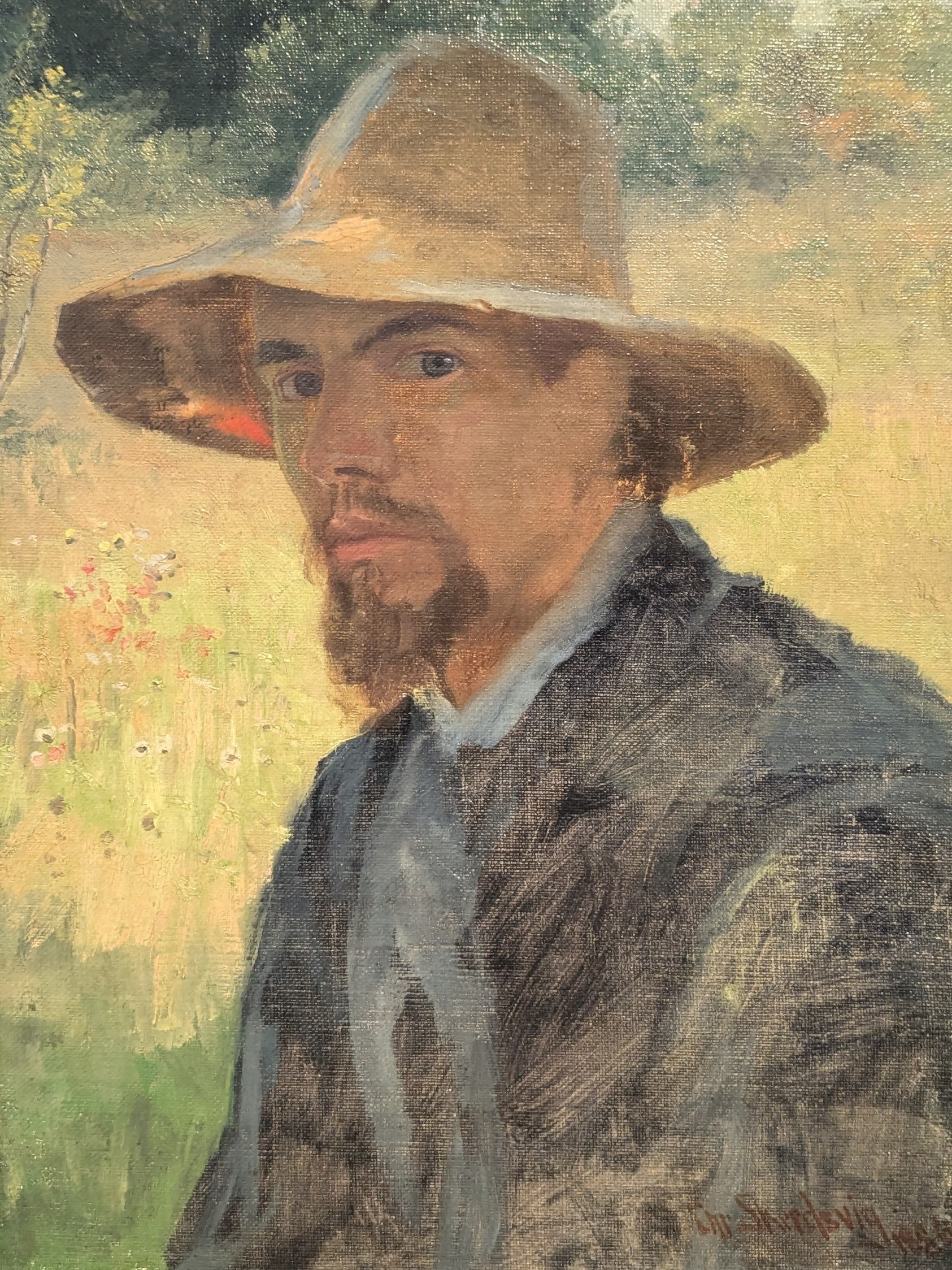 Selvportrett med stråhatt by Christian Skredsvig