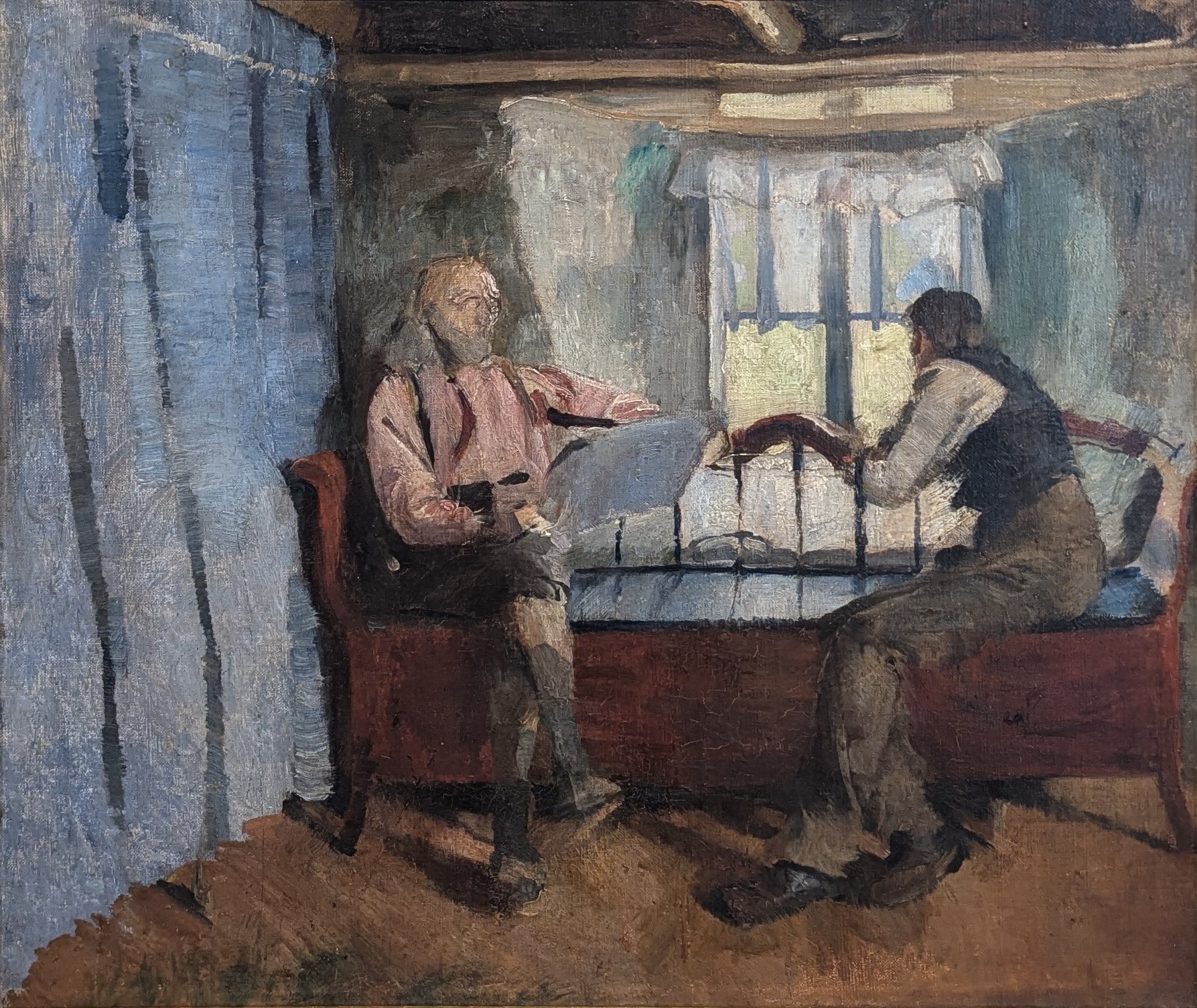 Interiør fra bondestue, Knabberud i Bærum by Harriet Backer