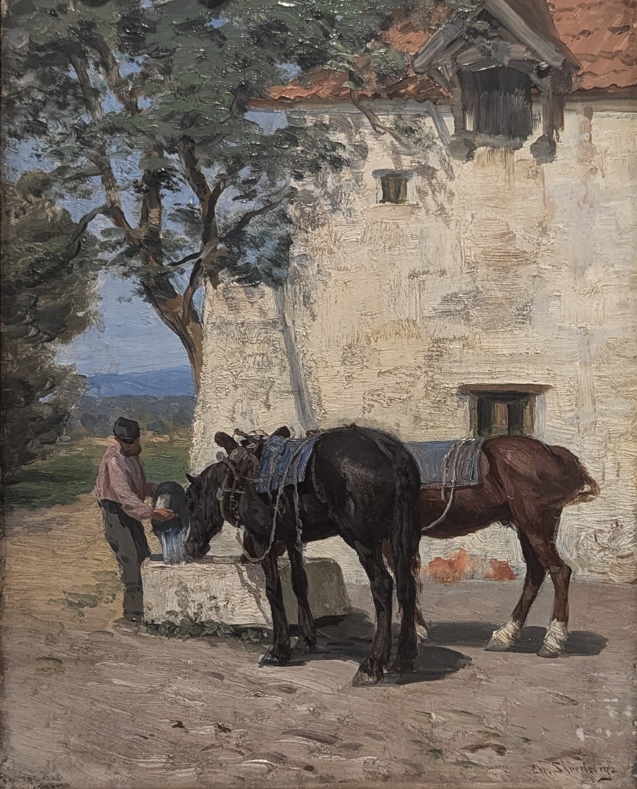 Hester ved vanntroen by Christian Skredsvig