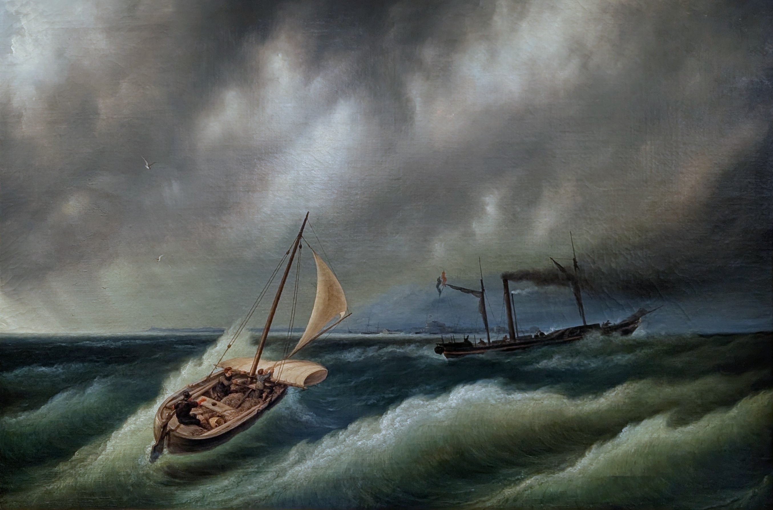 Marina con barca a vapore by Giuseppe Canella