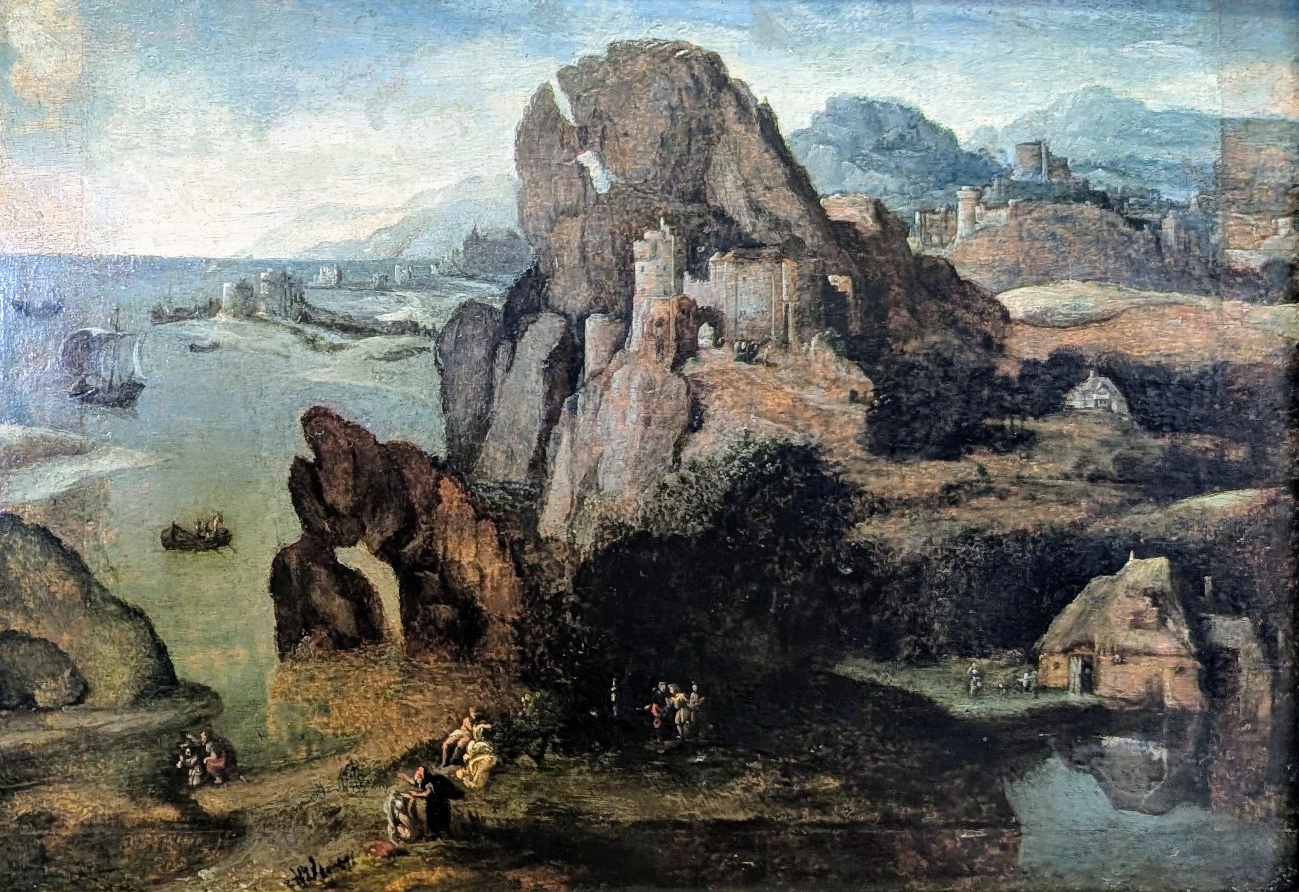 Paesaggio con il battesimo di Cristo e l'andata a Emmaus by Henri met de Bles