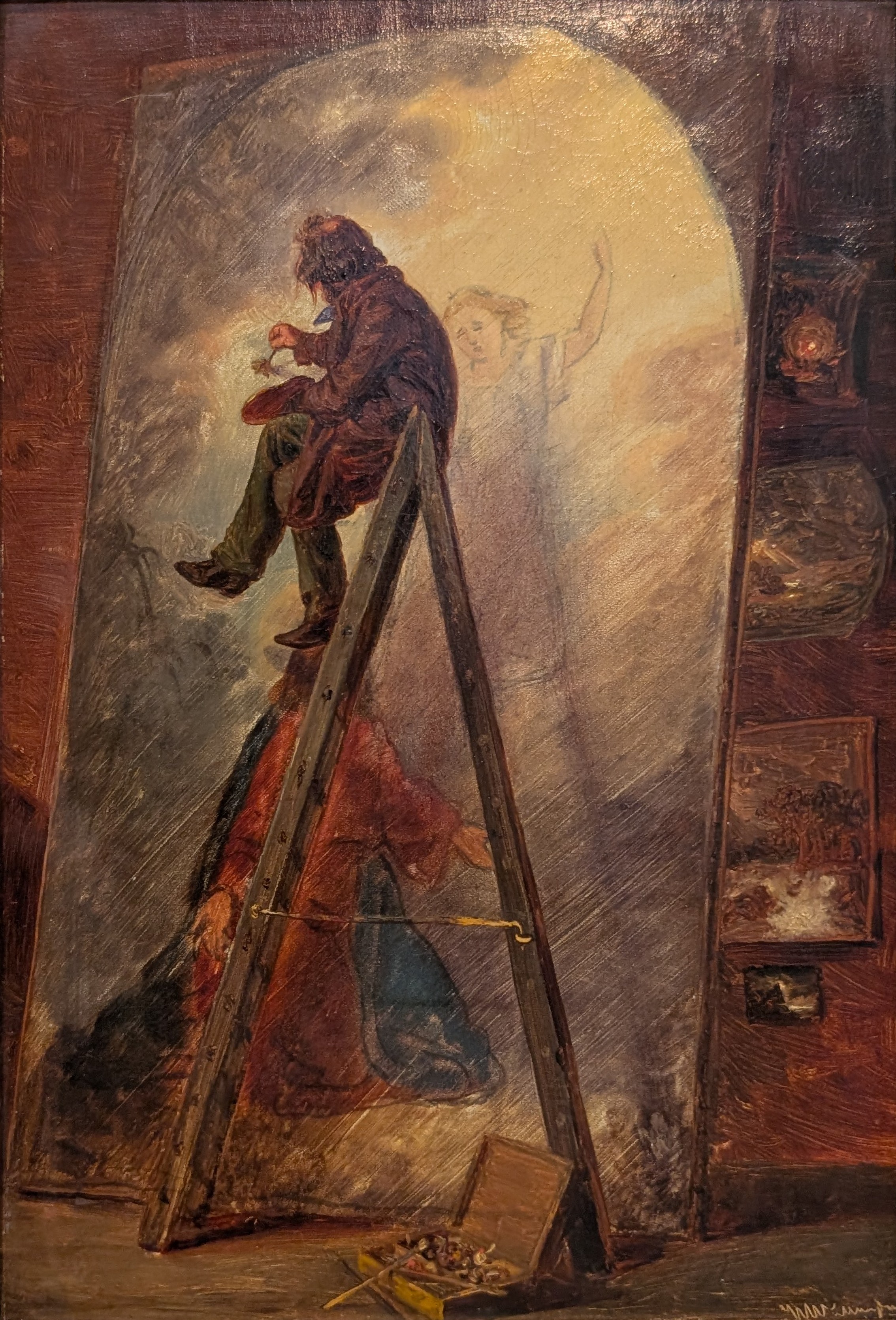 Gubbe målande en altartavla by Josef Wilhelm Wallander