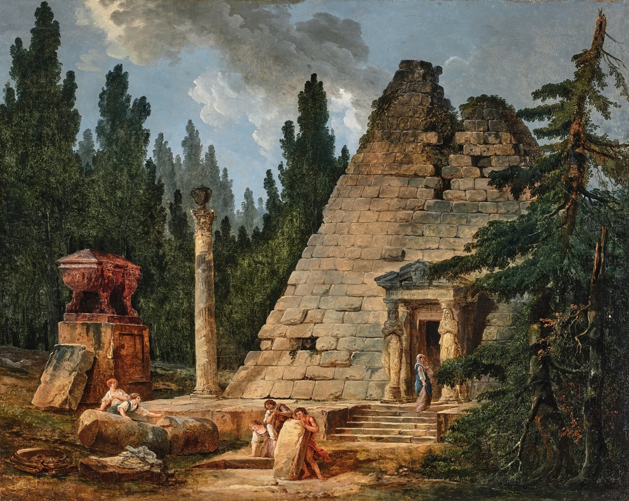 Capriccio with the Pyramid of Maupertuis, Hubert Robert