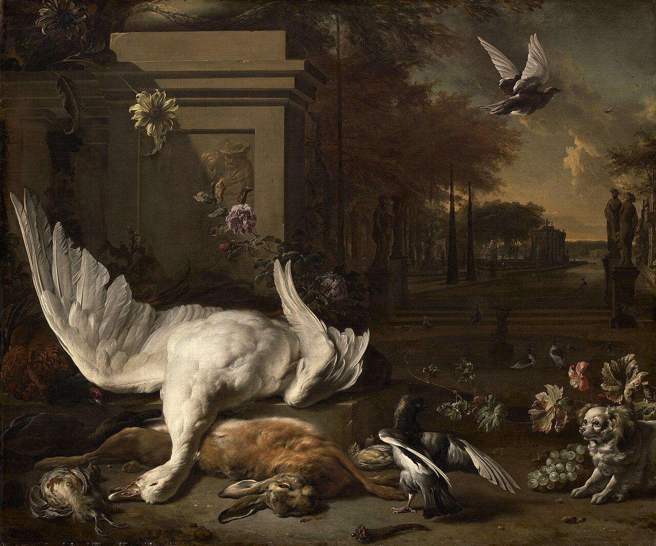 Still Life with Swan and Game before a Country Estate, Jan Weenix