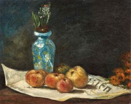 Jacinthe et pommes sur un journal by Paul Gauguin