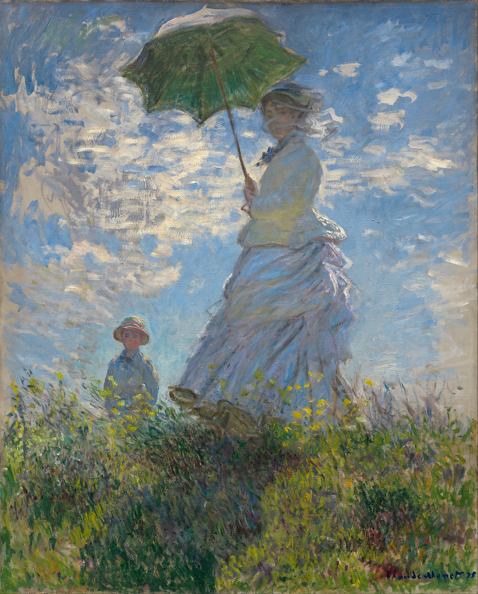 Woman with a Parasol - Madame Monet and Her Son by Claude Monet