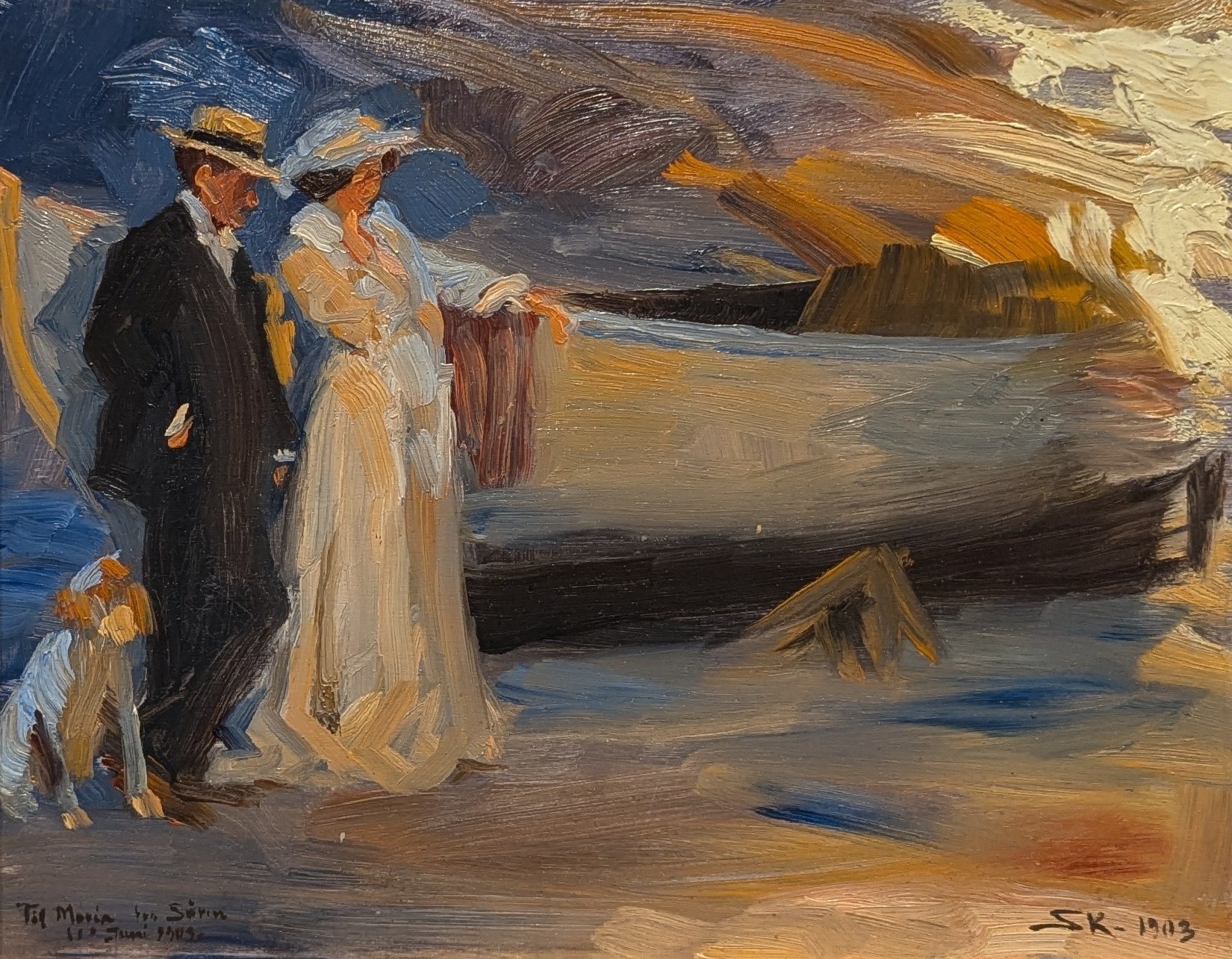 Marie Krøyer og Hugo Alfvén, studie til Sankt Hans bål, Skagens Strand by Peder Severin Krøyer