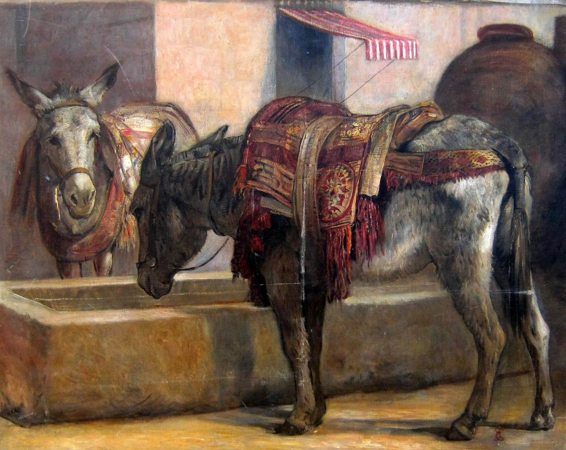 Donkeys at Water Trough by Edwin Longsden Long