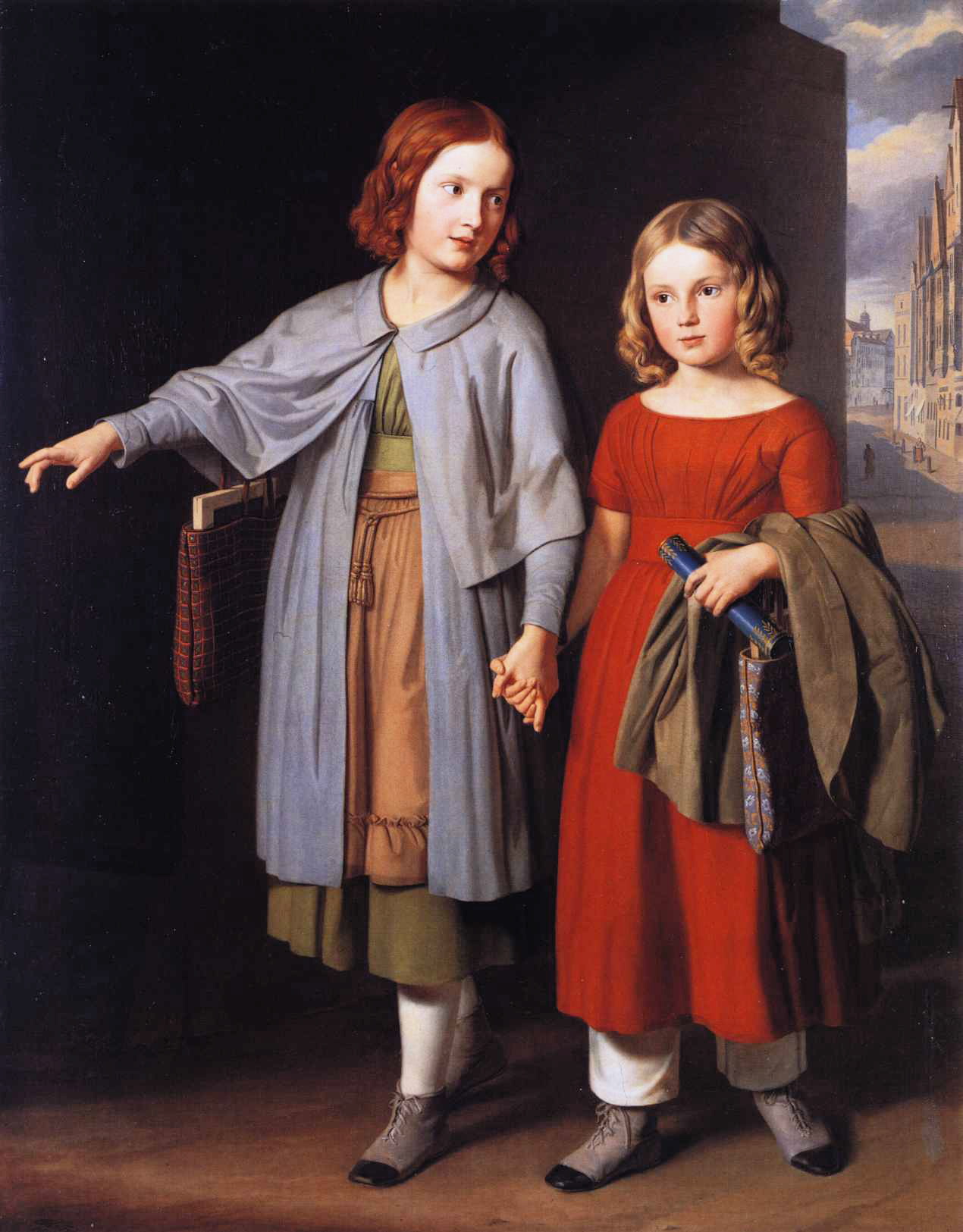 The Artist's Daughters on the Way to School, Gustav Adolph Hennig