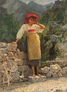 A happy shepherdess from Picinisco near Naples by Pantaleon Szyndler