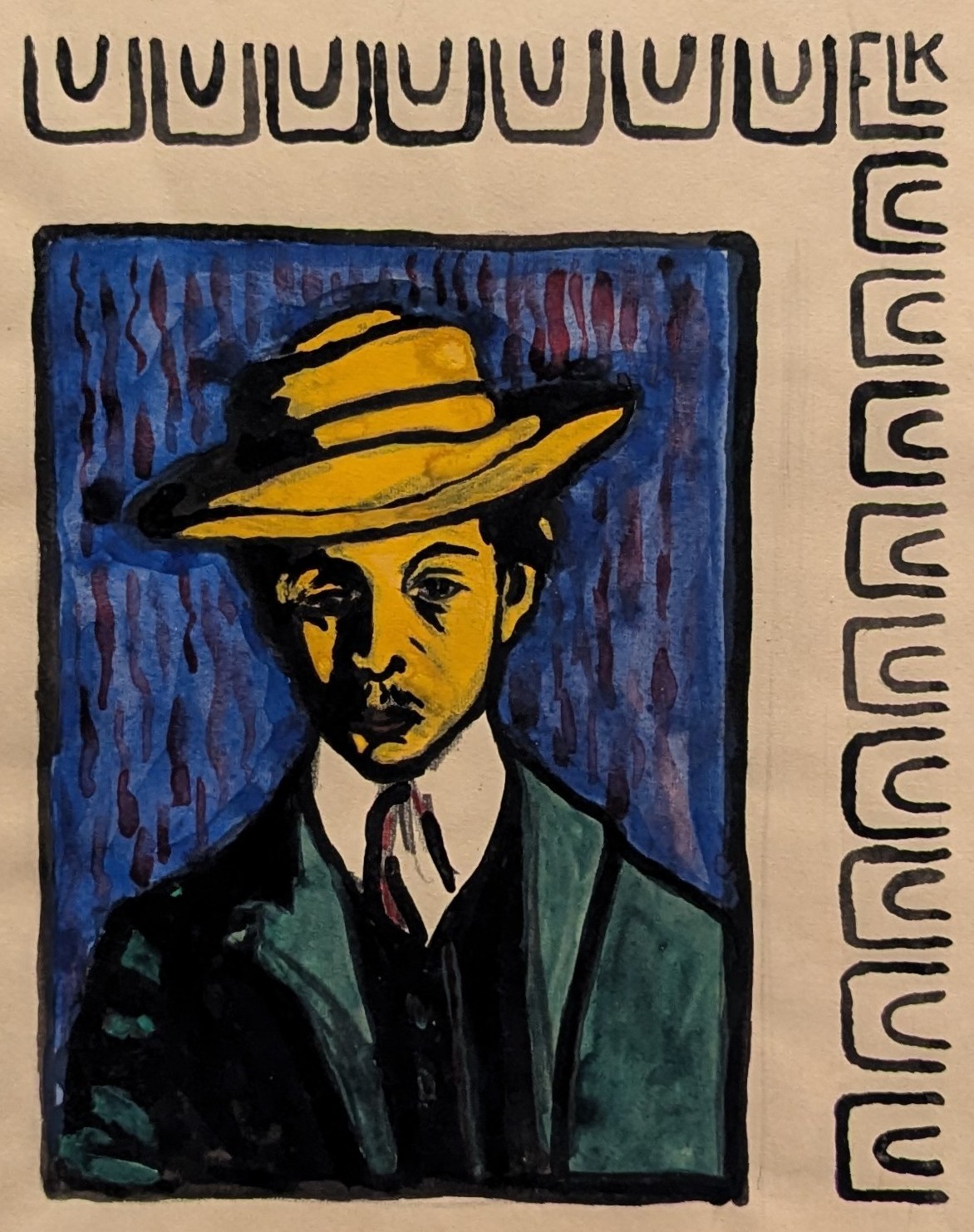 Selbstbildnis mit Hut, Aus dem zweiten Manifest der Brücke  by Ernst Ludwig Kirchner