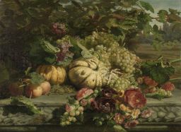 Stilleven met bloemen en vruchten by Gerardina Jacoba van de Sande Bakhuyzen