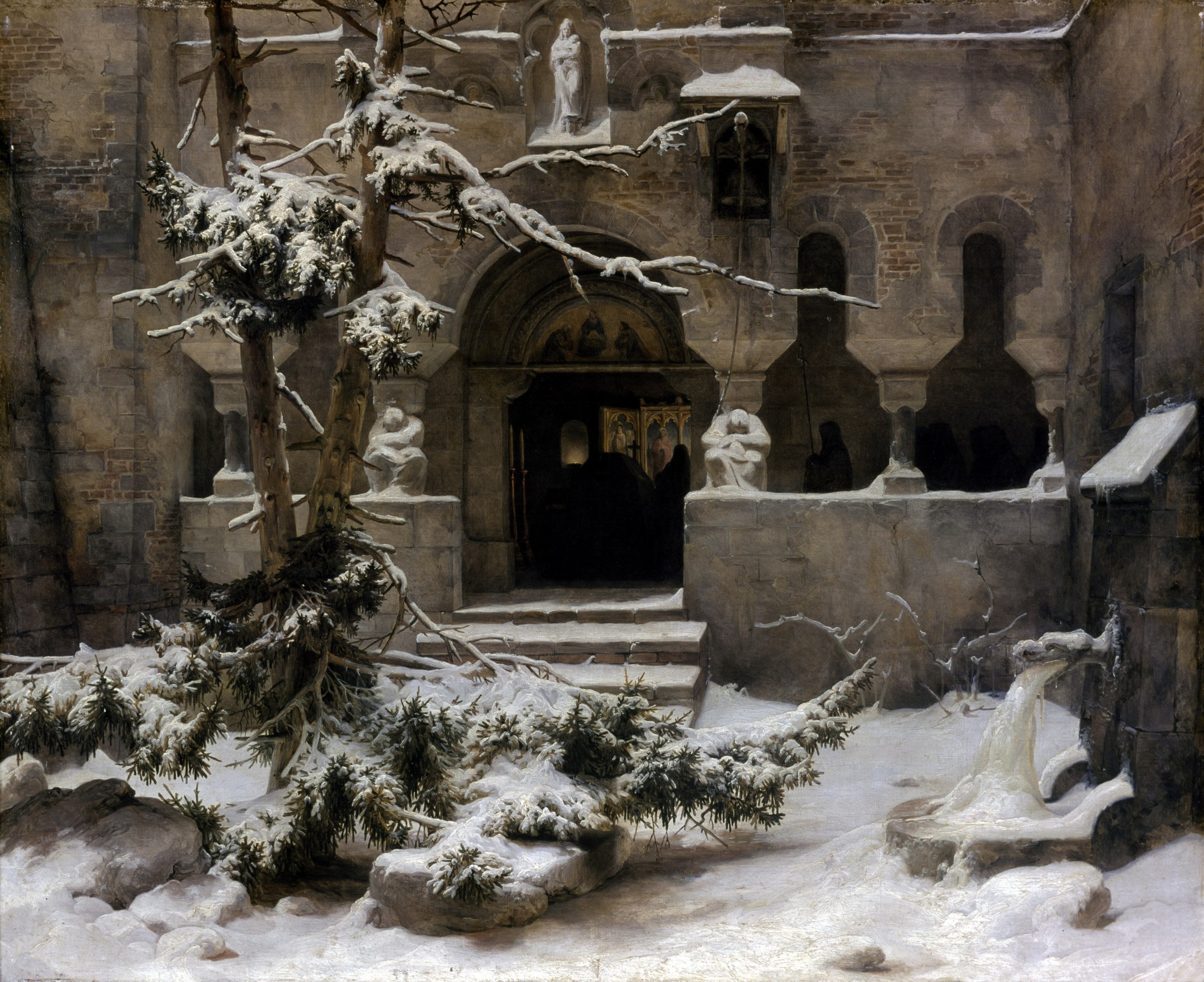 Klosterhof im Schnee by Karl Friedrich Lessing