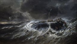 Shipwrecking of three-masted ship Emily by Eugène Isabey