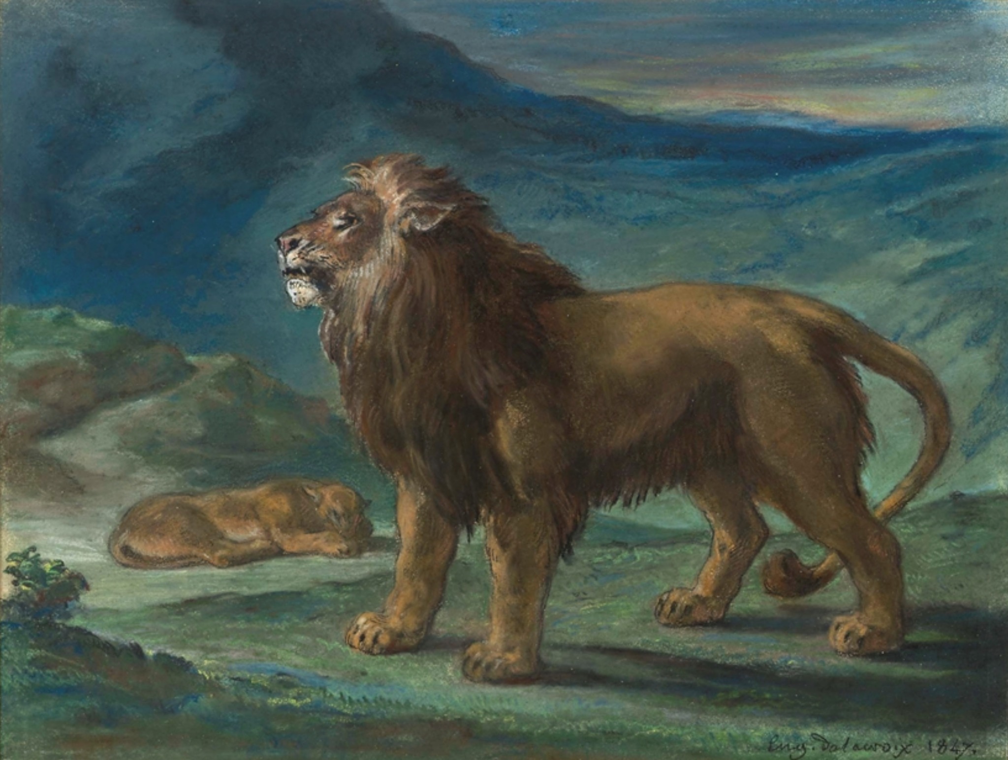 Lion and Lioness in the Mountains by Eugène Delacroix