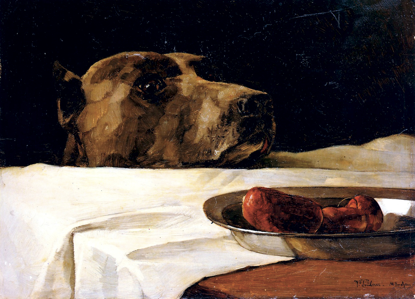 Dogge mit Wurstschüssel by Wilhelm Trübner