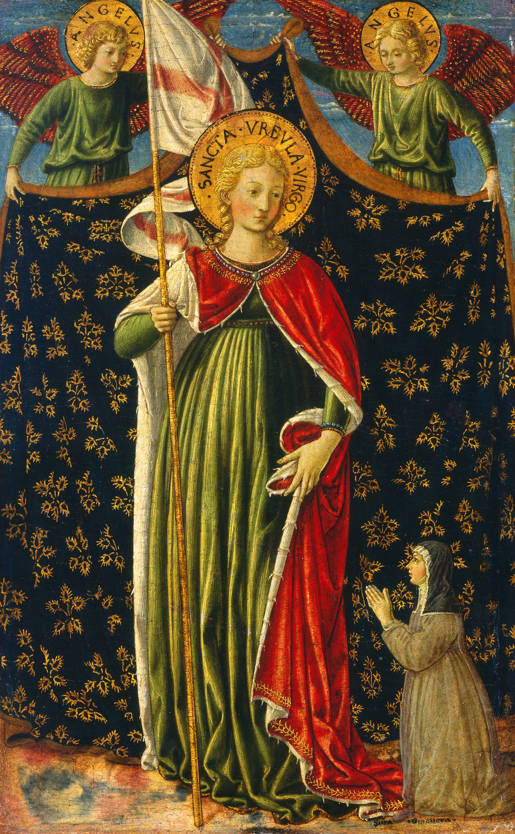 Saint Ursula with Two Angels and Donor. by Benozzo Gozzoli